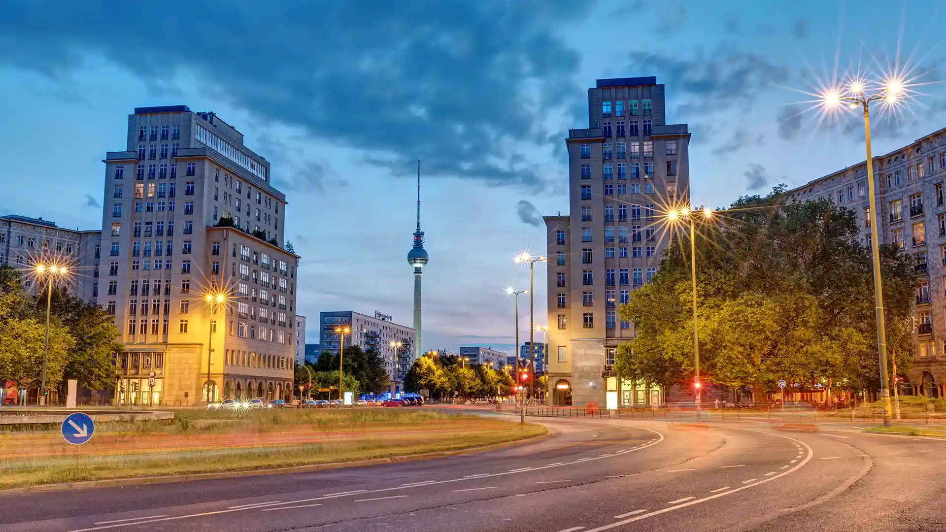 Strausberger Platz in sunset, a Famous Streets in Berlin