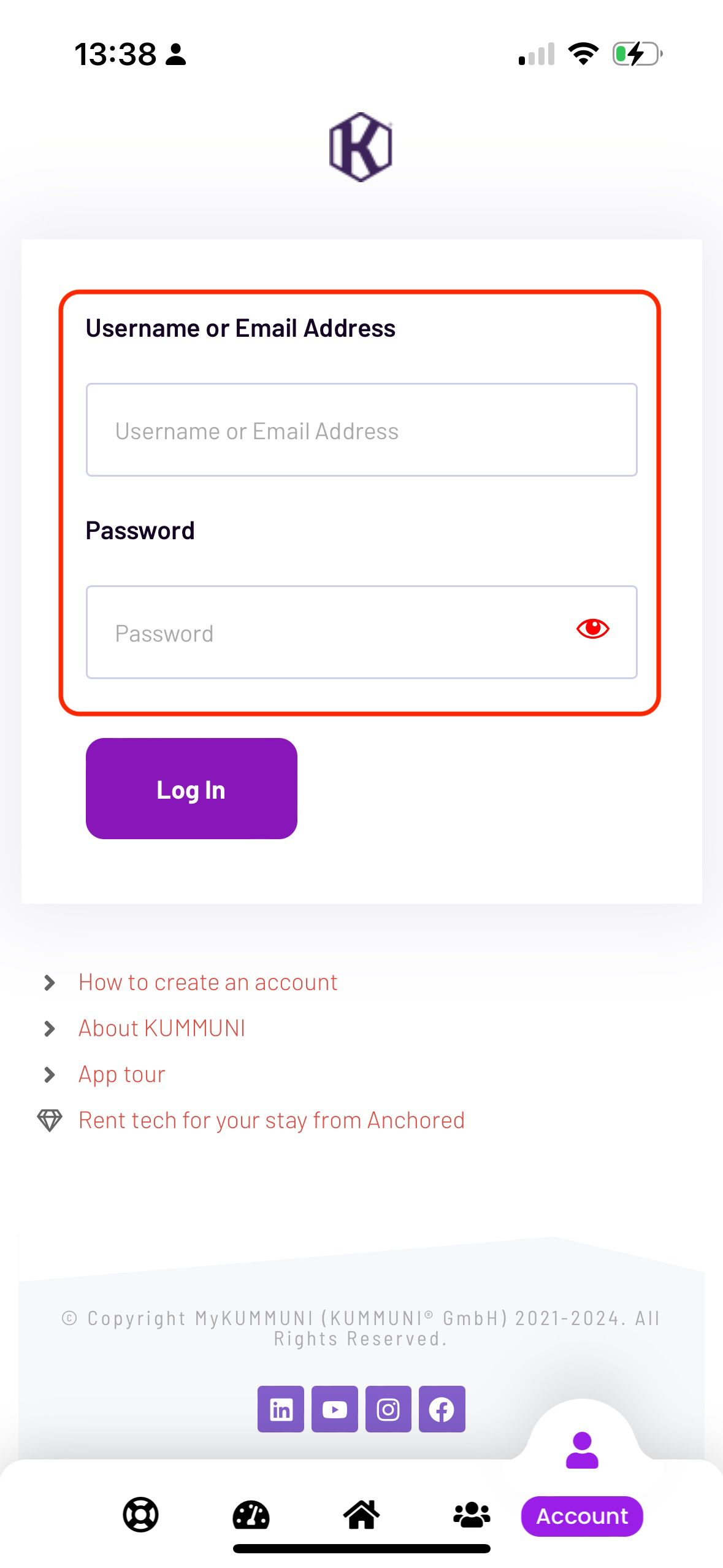 myKUMMUNI Login Page